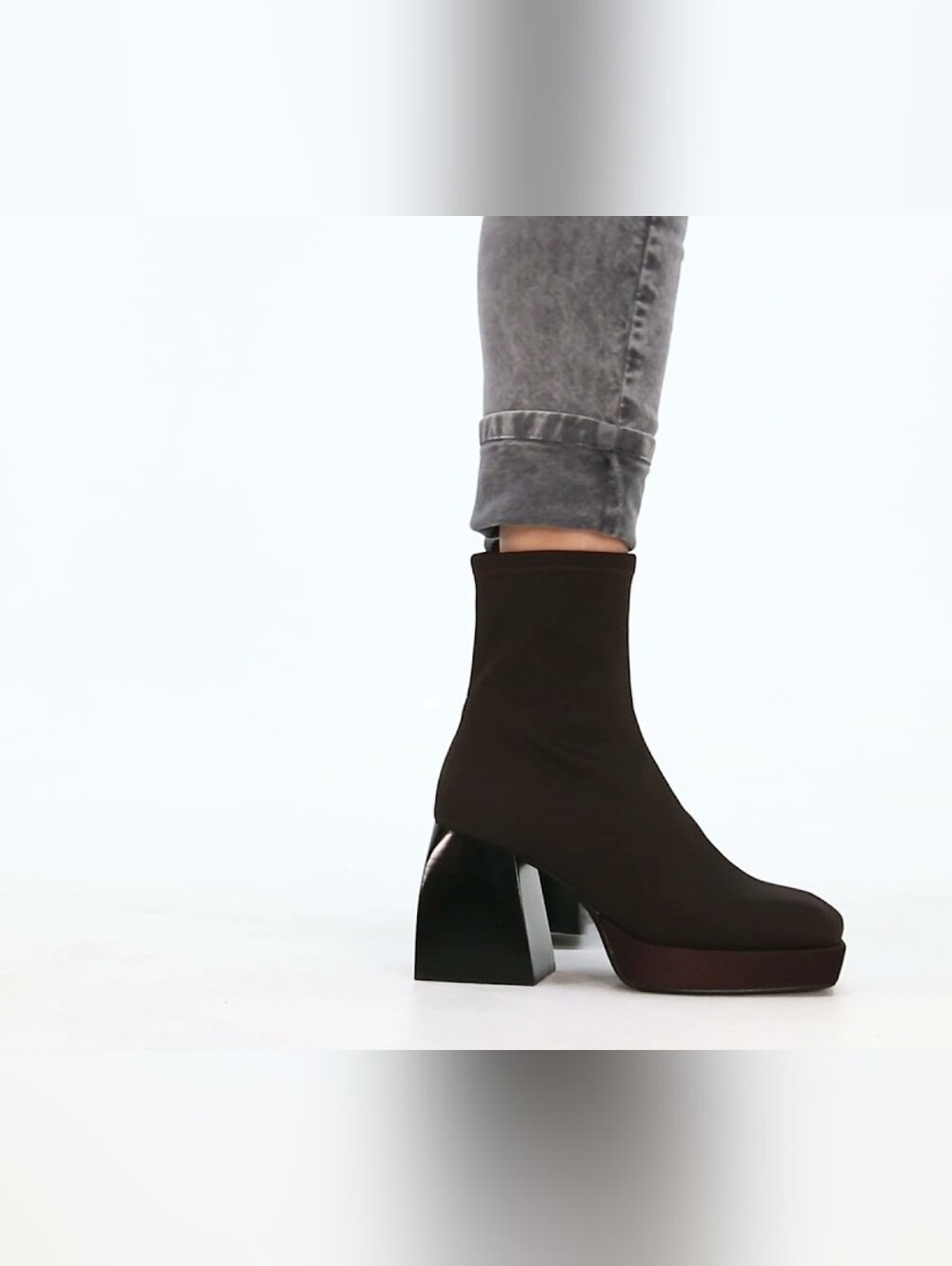 Jeffrey Campbell Black Stretch Sock Ankle Boot with Sculpted Block Heel